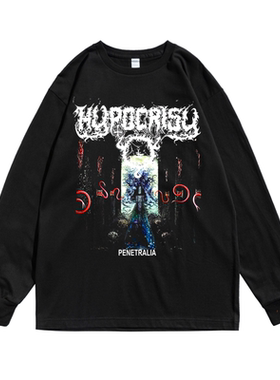 瑞典摇滚死亡金属Hypocrisy伪善乐队个性印花长袖T恤宽松纯棉男女