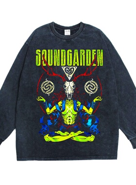 数码直喷摇滚Soundgarden声音花园乐队印花T恤长袖宽松纯棉男女