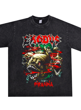 数码直喷摇滚金属新浪潮EXODUS乐队印花T恤纯棉短袖宽松重磅男女