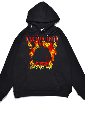 欧美硬核南方脏口说唱歌手Pastor Troy宽松饶舌街头印花卫衣外套