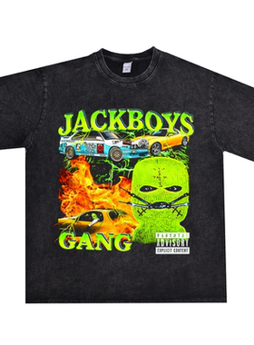 数码直喷说唱歌手JACKBOYS印花圆领T恤短袖宽松重磅纯棉嘻哈国潮