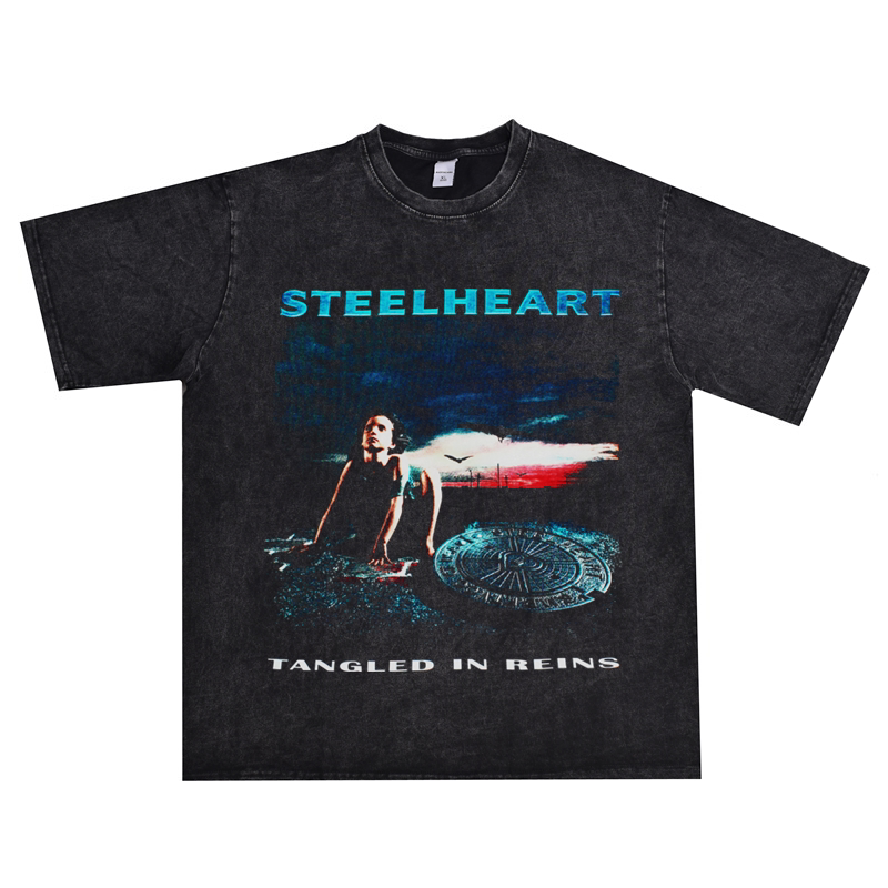 欧美金属摇滚steelheart铁心乐队专辑印花t恤短袖水洗做旧男女