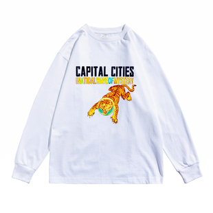 欧美独立摇滚capital 个性 T恤宽松男女同款 cities乐团印花长袖