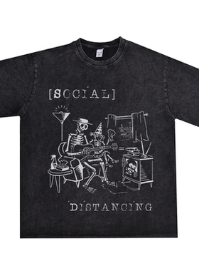 重金属朋克摇滚SOCIAL DISTORTION扭曲的社会乐队水洗做旧T恤