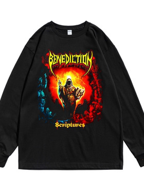 欧美死亡重金属Benediction摇滚乐队个性印花长袖T恤宽松纯棉男女