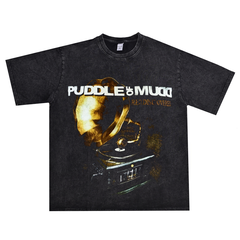 后垃圾摇滚烂泥巴puddle of mudd乐队水洗做旧t恤短袖宽松男女