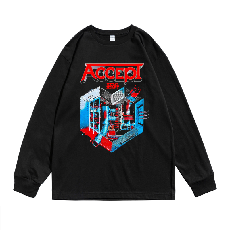 欧美重金属容乐团Accept摇滚接受乐队印花男女长袖T恤纯棉宽松