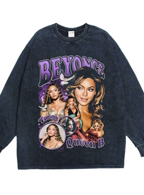 数码直喷碧昂丝·吉赛尔Beyonce Gisell印花长袖T恤重磅纯棉嘻哈