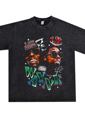 李尔·韦恩说唱男歌手Lil Wayne嘻哈印花T恤短袖圆领宽松纯棉潮牌