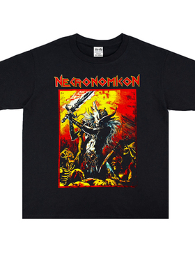 死亡金属摇滚Necronomicon乐队印花圆领T恤短袖宽松纯棉男女同款