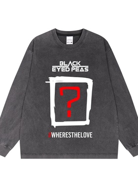 欧美嘻哈说唱乐团Black Eyed Peas黑眼豆豆乐队印花长袖T恤宽松