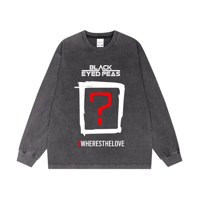 欧美嘻哈说唱乐团Black Eyed Peas黑眼豆豆乐队印花长袖T恤宽松