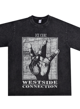 硬核说唱组合Westside Connection专辑Bow Down水洗做旧T恤男女