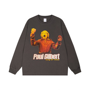 喷印Paul Gilbert摇滚二手King Of Clubs长袖T恤重磅纯棉宽松复古