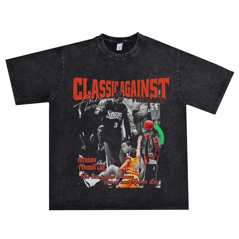 篮球allen iverson阿伦·艾弗森答案theanswer水洗做旧t恤宽松
