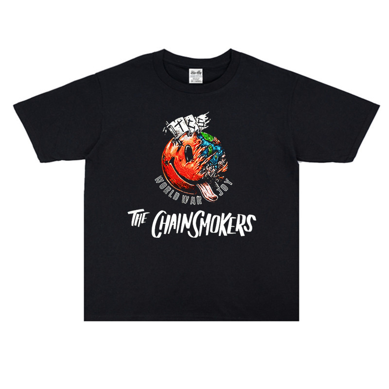 摇滚The Chainsmokers烟鬼乐队DJ印花T恤宽松男女纯棉短袖重磅