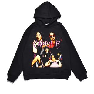 数码直喷说唱女歌手cardi b卡迪·B嘻哈印花加厚连帽卫衣宽松外套
