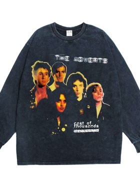 数码直喷摇滚The adverts乐队复古印花长袖T恤重磅纯棉美式嘻哈