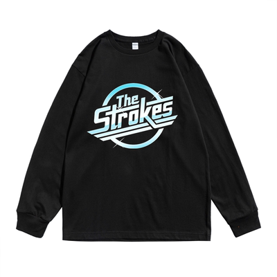 欧美摇滚the strokes敲击乐队个性印花休闲长袖T恤宽松纯棉男女