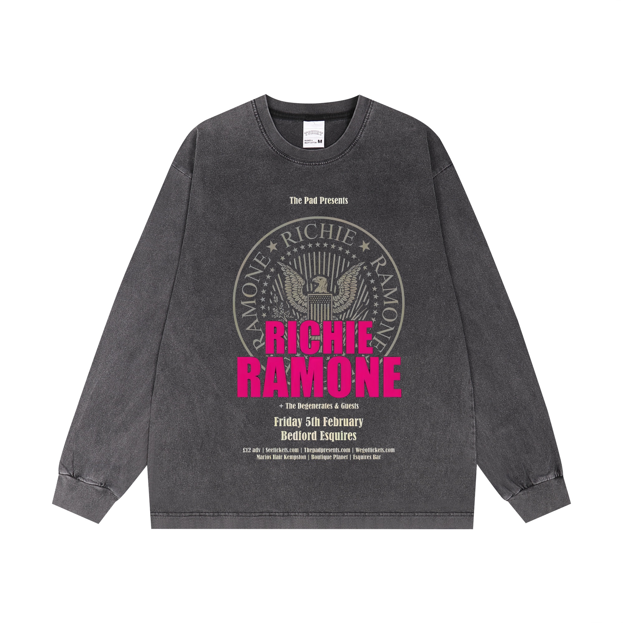 数码直喷ramones雷蒙斯朋克摇滚乐队印花长袖T恤纯棉宽松复古做旧