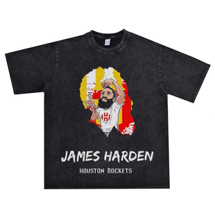 篮球球星詹姆斯·哈登James Harden宽松个性印花T恤短袖水洗做旧