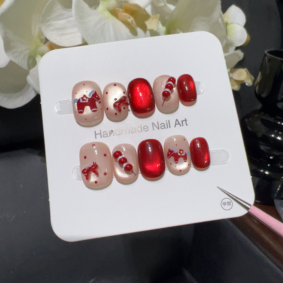 【马上甜】新年开运喜庆美甲甜蜜糖葫芦蝴蝶结卡通立体手工穿戴甲,彩妆/香水/美妆工具,穿戴甲/甲片,淘宝优惠券,粉丝福利购,淘宝优惠卷