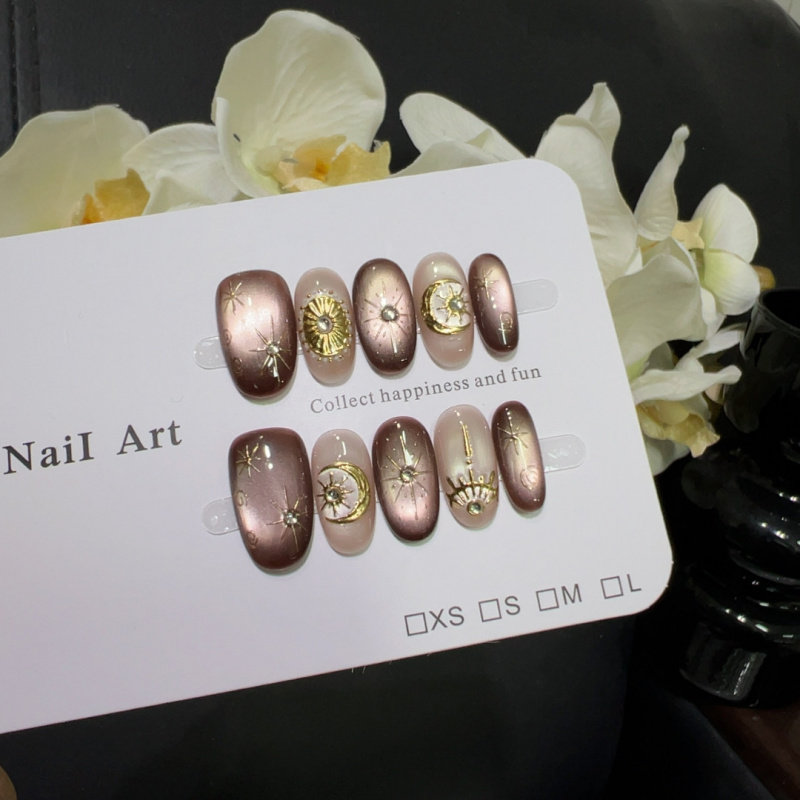 星月摩卡棕猫眼短款美甲