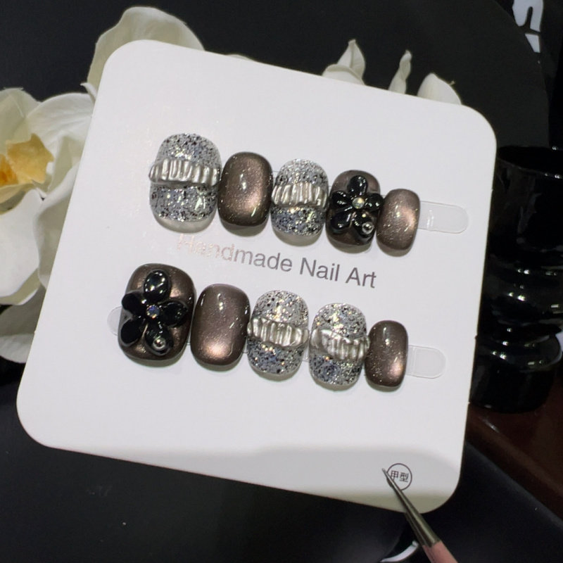 百褶黑花暗奢银棕闪片甲