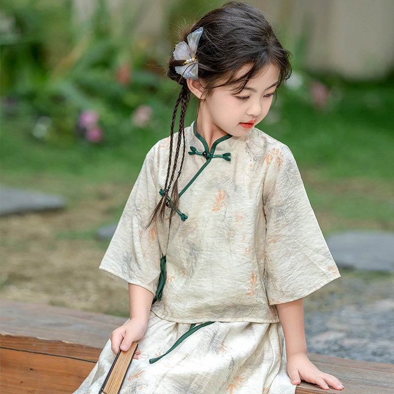 夏季套装2025新款儿童国风改良女孩新中式盘扣两件套,童装/婴儿装/亲子装,汉服,淘宝优惠券,粉丝福利购,淘宝优惠卷