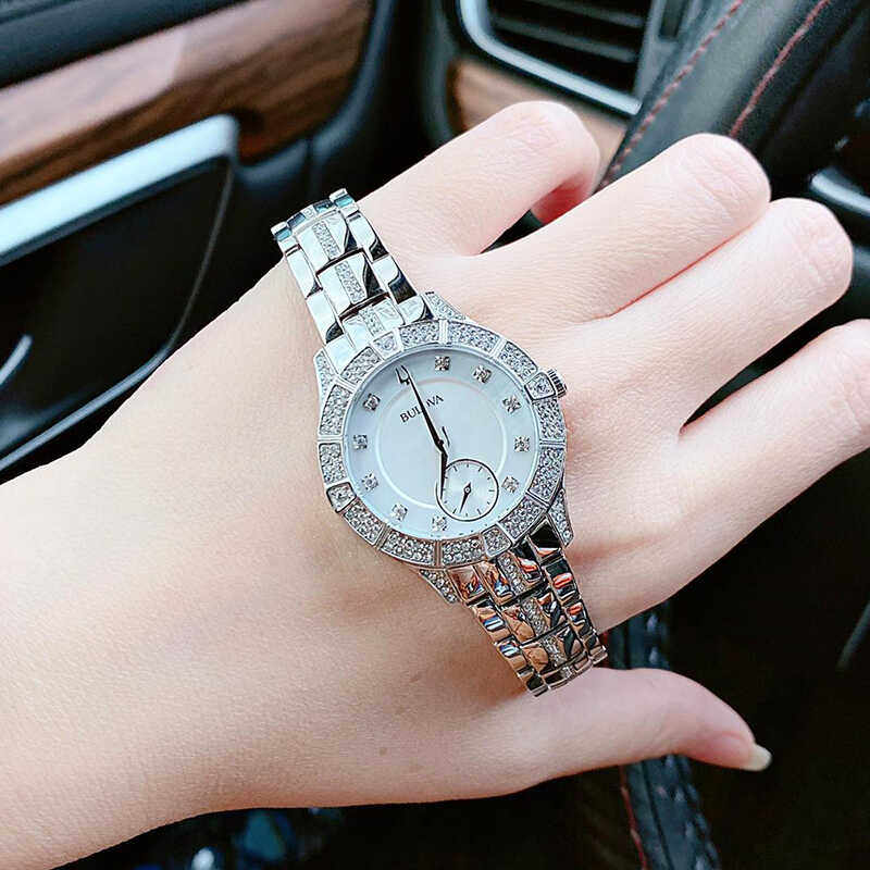 正品代购BULOVA宝路华96L291珍珠贝母银白镶钻时尚石英女士手表