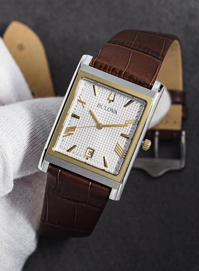 代购宝路华BULOVA  Sutton复古方形罗马数字刻度时尚石英男手表