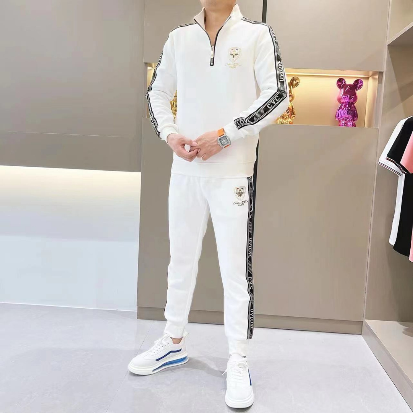 临蔡男装轻奢潮流时尚套装秋冬男士立领卫衣卫裤百搭修身运动服男