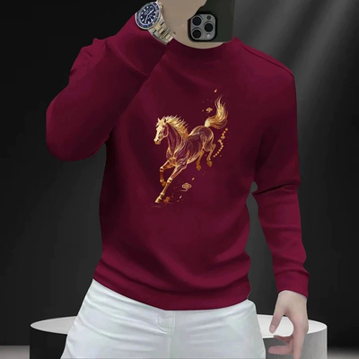 点击率冬季精品男装店马到成功印花卫衣秋冬男士长袖T恤圆领上衣