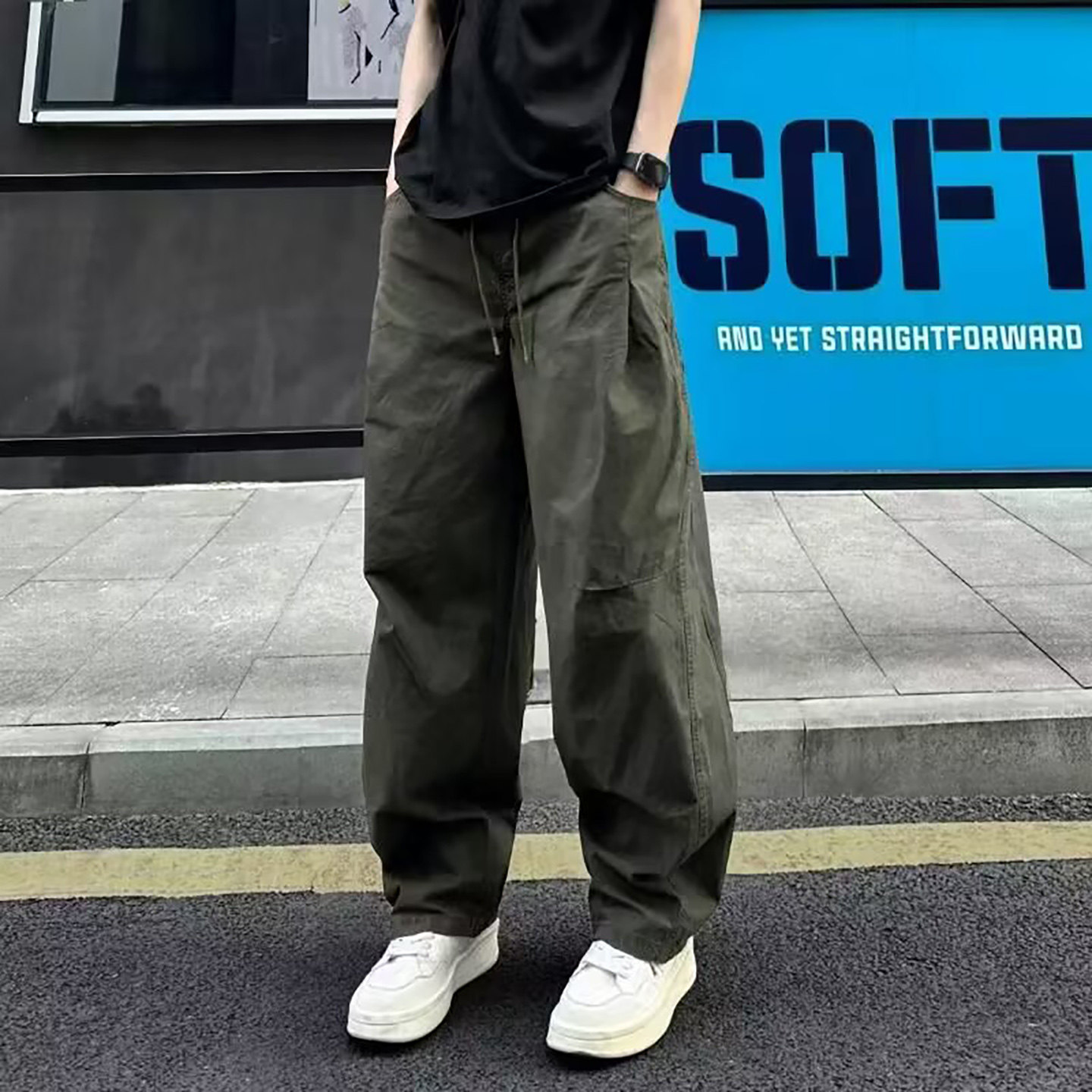 玟若男裤美式宽松工装裤2026新款春秋男士运动休闲裤弯刀阔腿裤子