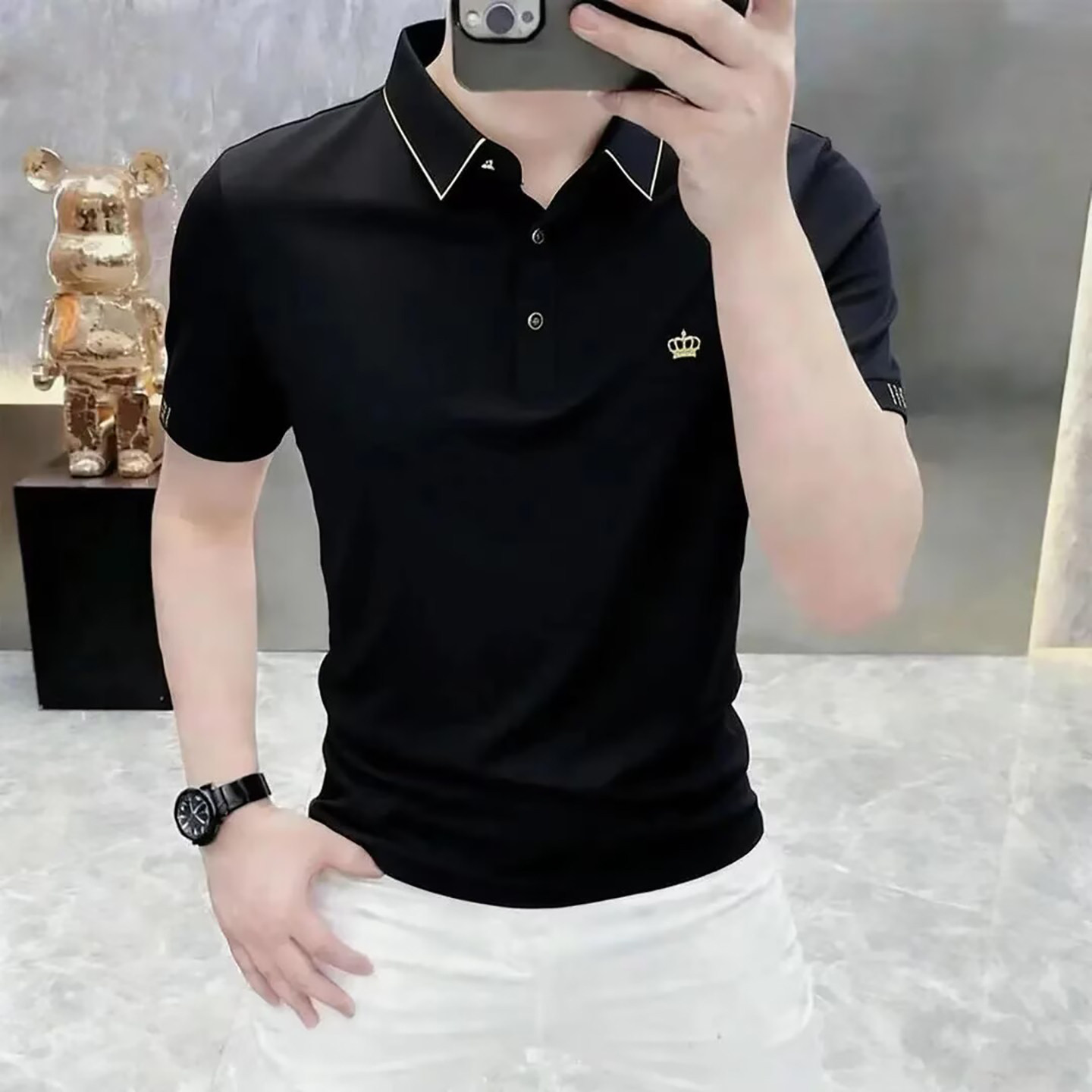 宏嫩男装高奢刺绣短袖POLO衫春夏男士款商务休闲半袖时尚潮流上衣