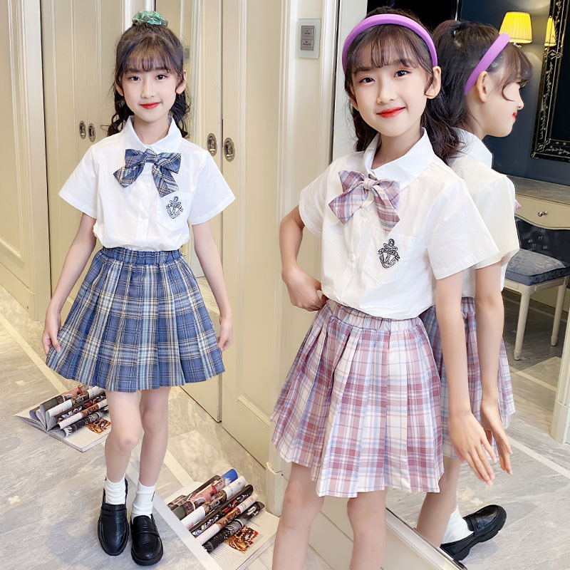 女童夏季jk制服裙套装中大儿童学院风衬衫百褶裙六一演出服
