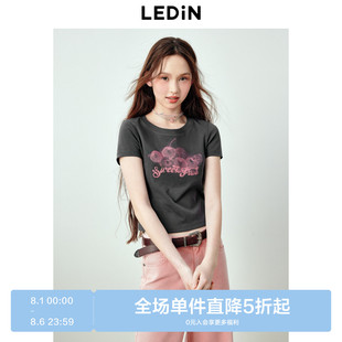 上衣 乐町甜美少女感噪点樱桃印花T恤女夏季 新款 修身 辣妹短袖