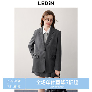 蝴蝶结设计感西服 新款 乐町格雷系廓形平驳领条纹西装 外套秋季