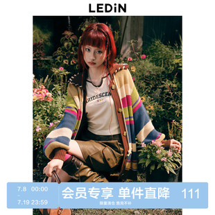 反季 毛针织衫 清仓 秋冬新款 C2EDD4156 乐町翻领彩条纹针织开衫