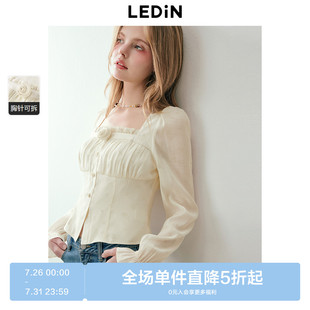 超仙小众设计感雪纺衫 乐町甜美少女感碎花方领上衣早春新款