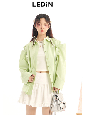 乐町春季新款露肩款衬衫多巴胺上衣C1CAE1512