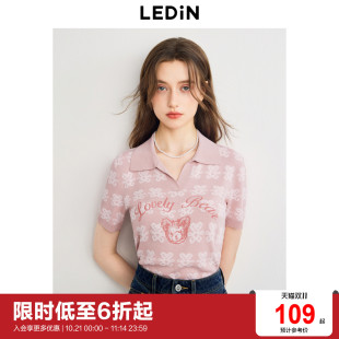 针织衫 提花套衫 秋季 小翻领满版 可爱上衣 新款 乐町清甜风短袖