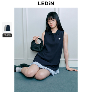 乐町A字针织连衣裙女2025年夏季新款下摆拼接假两件通勤短款裙子