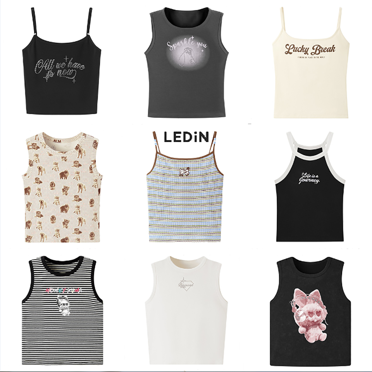 乐町【会员专享超值清仓】吊带背心甜酷基础宽松甜美修身集合女