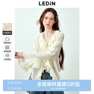 百搭肌理感衬衣 乐町甜美少女感白色荷叶边衬衫 女夏季 新款 时尚
