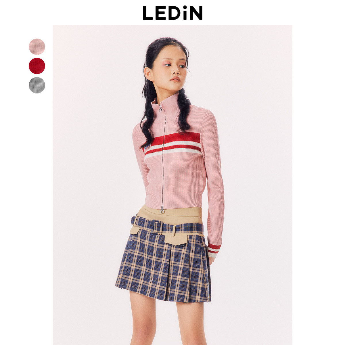 【断码清仓】乐町立领针织外套春夏新品双拉链开衫C5EDD1A01