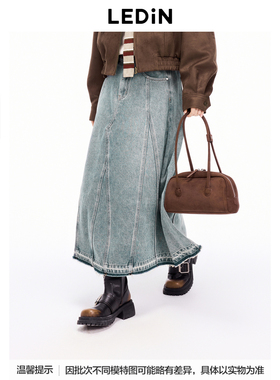 【商场同款】乐町插片分割牛仔伞裙冬季新款长半裙C2HFE4121