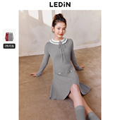 清仓 反季 乐町小香风连衣裙中国红毛衣裙木耳边领氛围感连衣裙