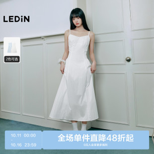 领口精致花边裙子 新款 乐町棉锦微皱衬衫 料吊带连衣裙女2025年夏季