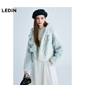 商场同款 乐町2025春季 新款 蓝色连帽短款 厚毛毛外套C1AEF1214